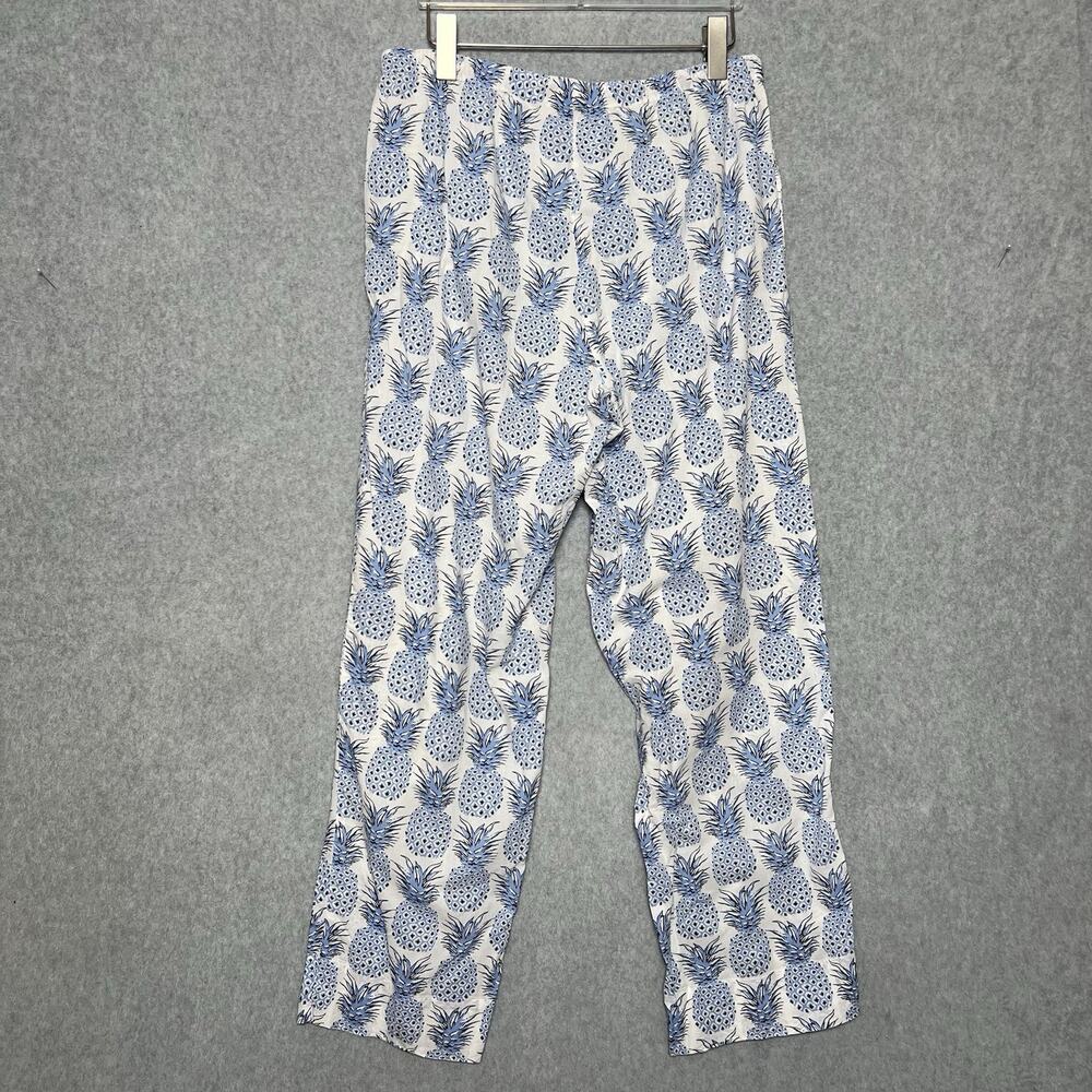 Crown & Ivy Women’s Medium Pineapple Print Pants Blue White Cotton Pull On